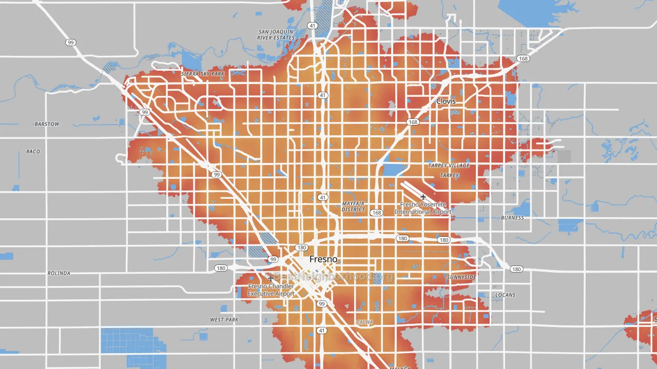 Transit Grade map of Fresno, CA