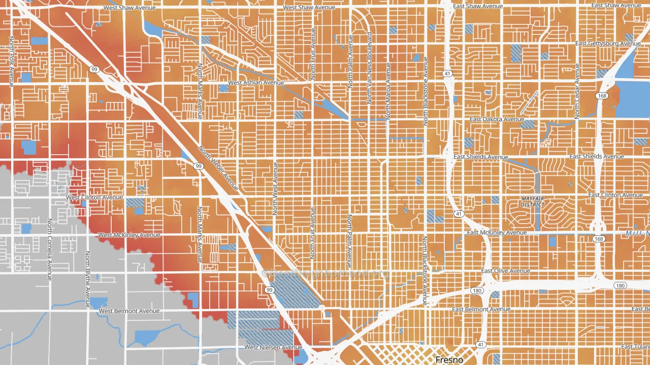 Transit Grade map of Fresno-High, Fresno, CA