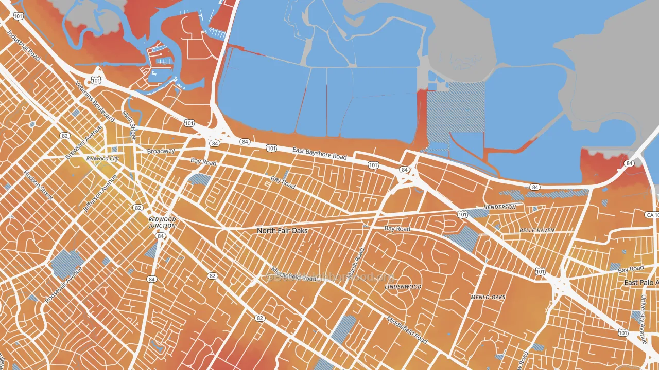 Transit Grade map of Friendly Acres, Redwood City, CA