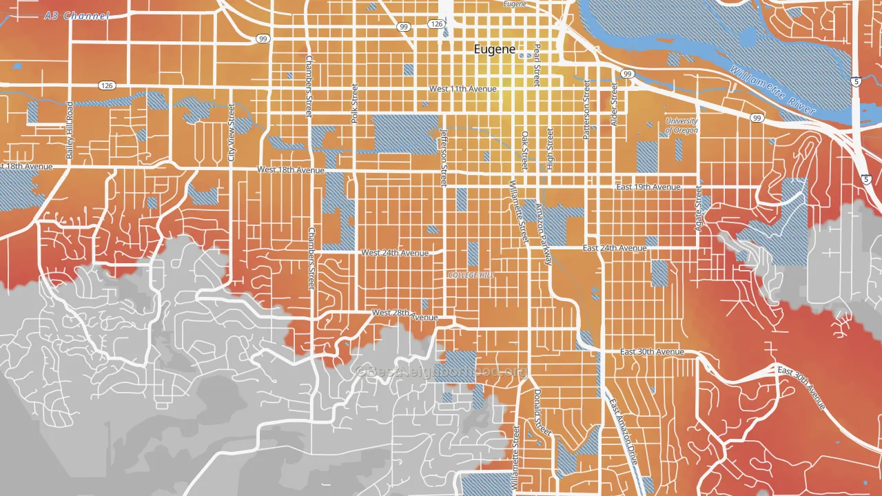 Transit Grade map of Friendly, Eugene, OR