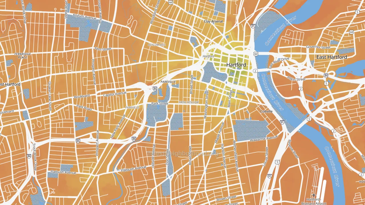 Transit Grade map of Frog Hollow, Hartford, CT