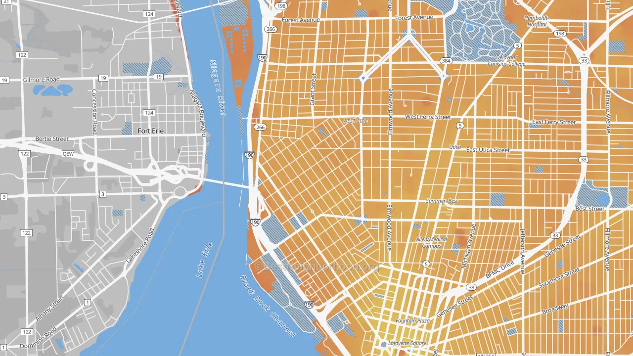 Transit Grade map of Front Park, Buffalo, NY