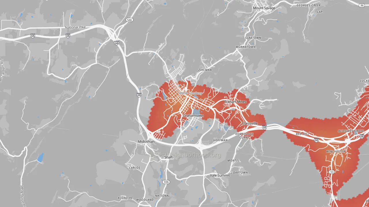 Transit Grade map of Frostburg, MD