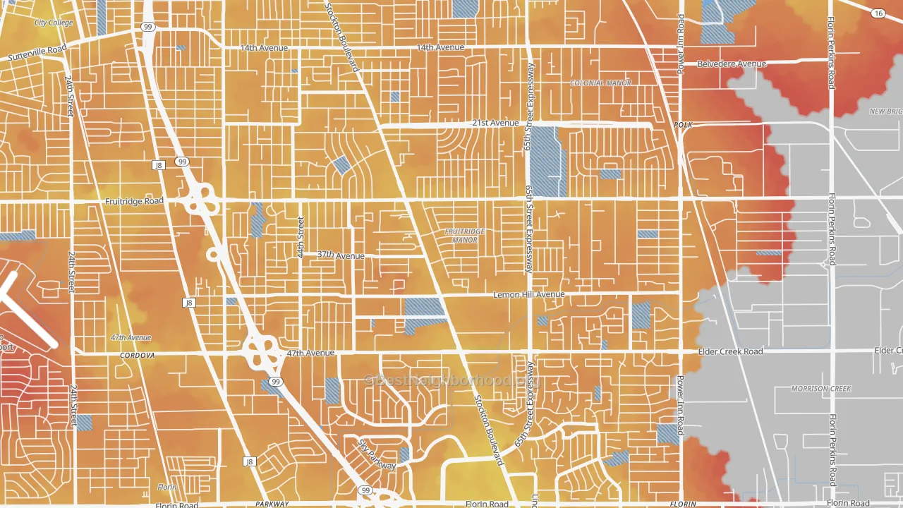 Transit Grade map of Fruitridge Manor, Sacramento, CA