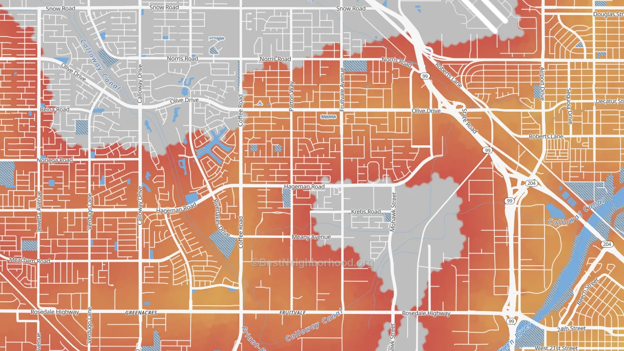 Transit Grade map of Fruitvale, Bakersfield, CA