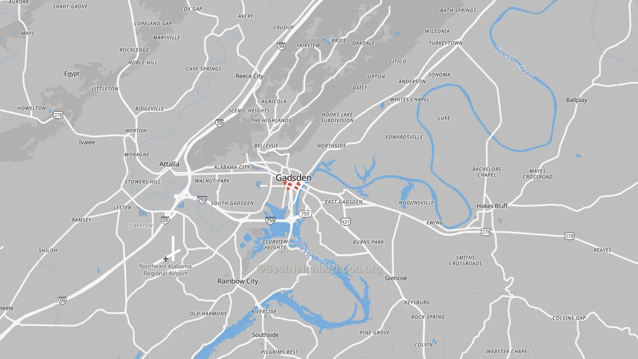 Transit Grade map of Gadsden, AL