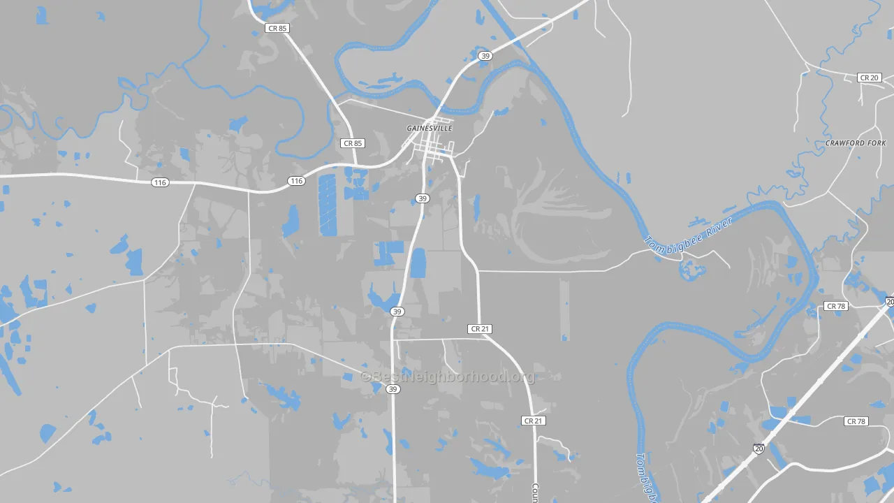 Transit Grade map of Gainesville, AL