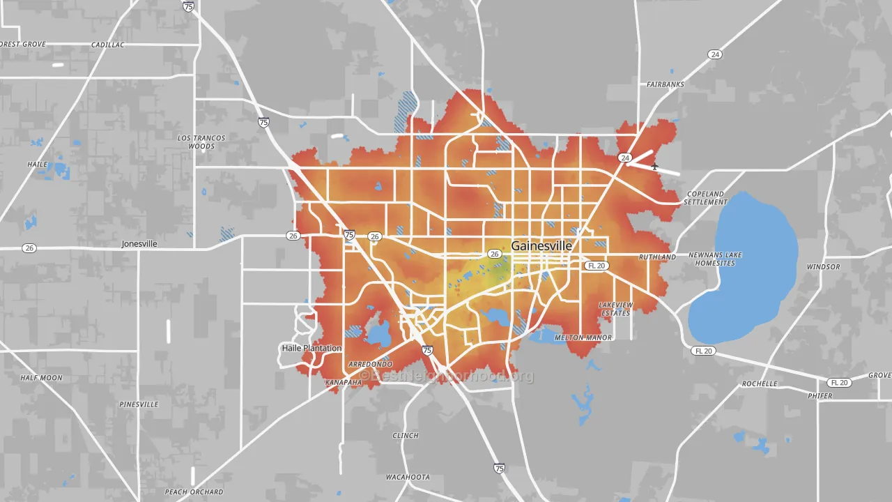 Transit Grade map of Gainesville, FL