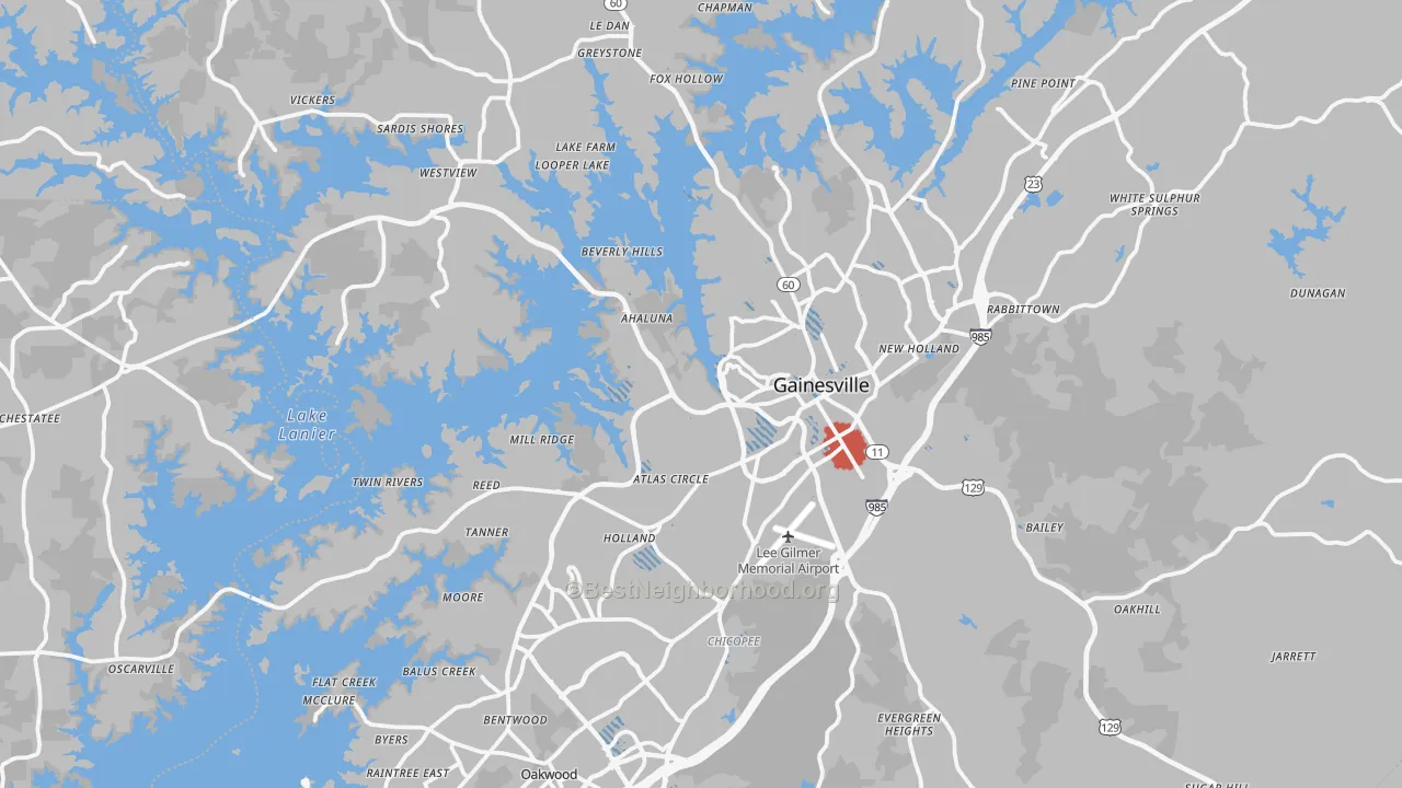 Transit Grade map of Gainesville, GA