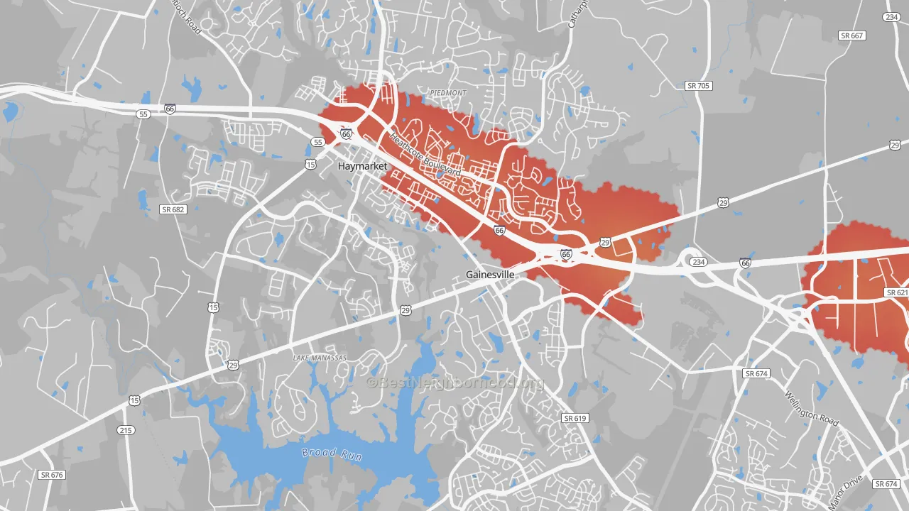 Transit Grade map of Gainesville, VA