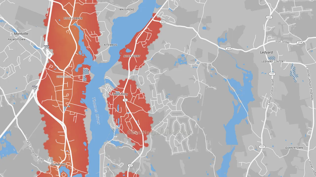 Transit Grade map of Gales Ferry, CT