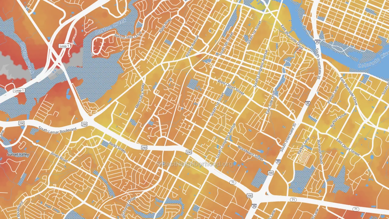 Transit Grade map of Galindo, Austin, TX
