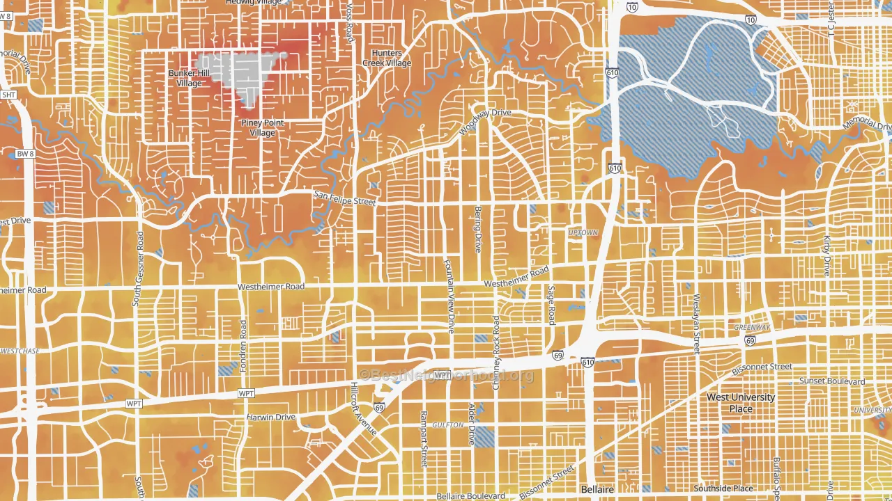 Transit Grade map of Galleria-Uptown, Houston, TX