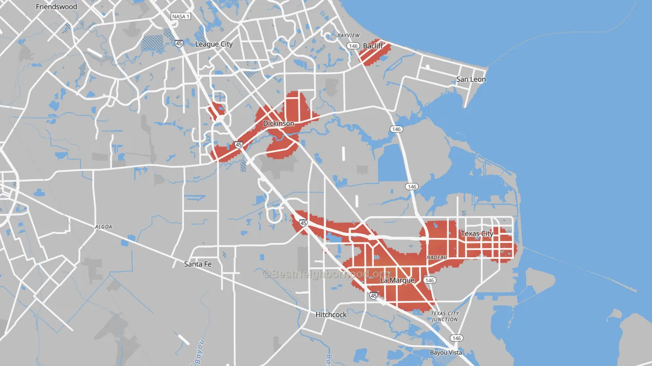 Transit Grade map of Galveston County, TX
