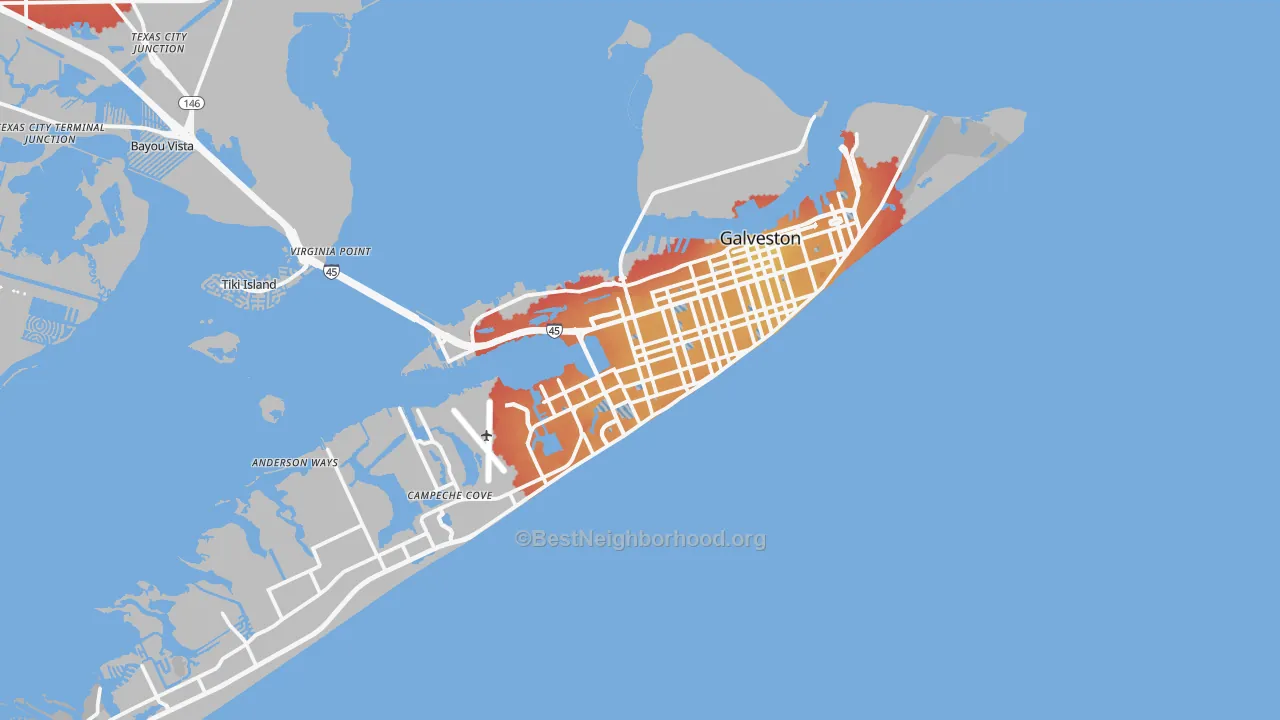 Transit Grade map of Galveston, TX