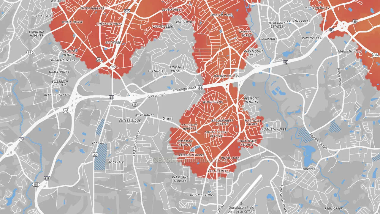 Transit Grade map of Gantt, SC