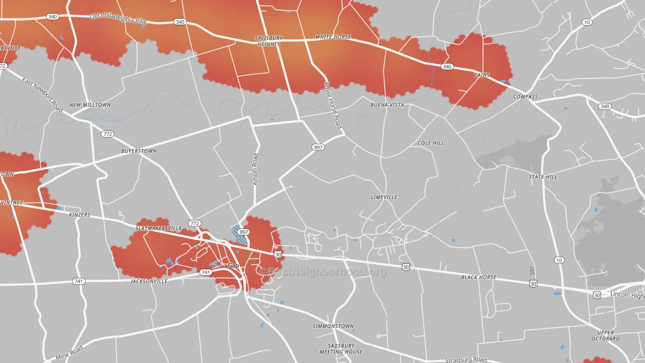 Transit Grade map of Gap, PA