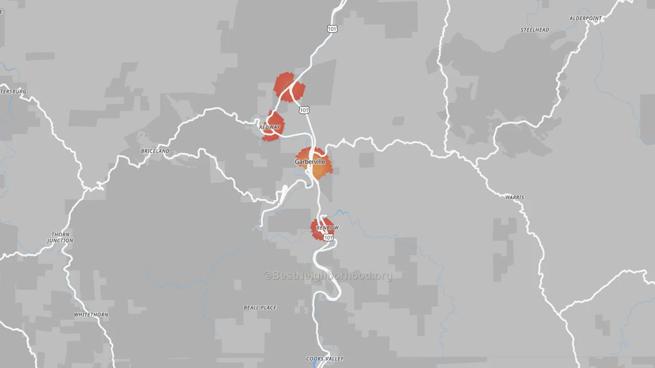 Transit Grade map of Garberville, CA