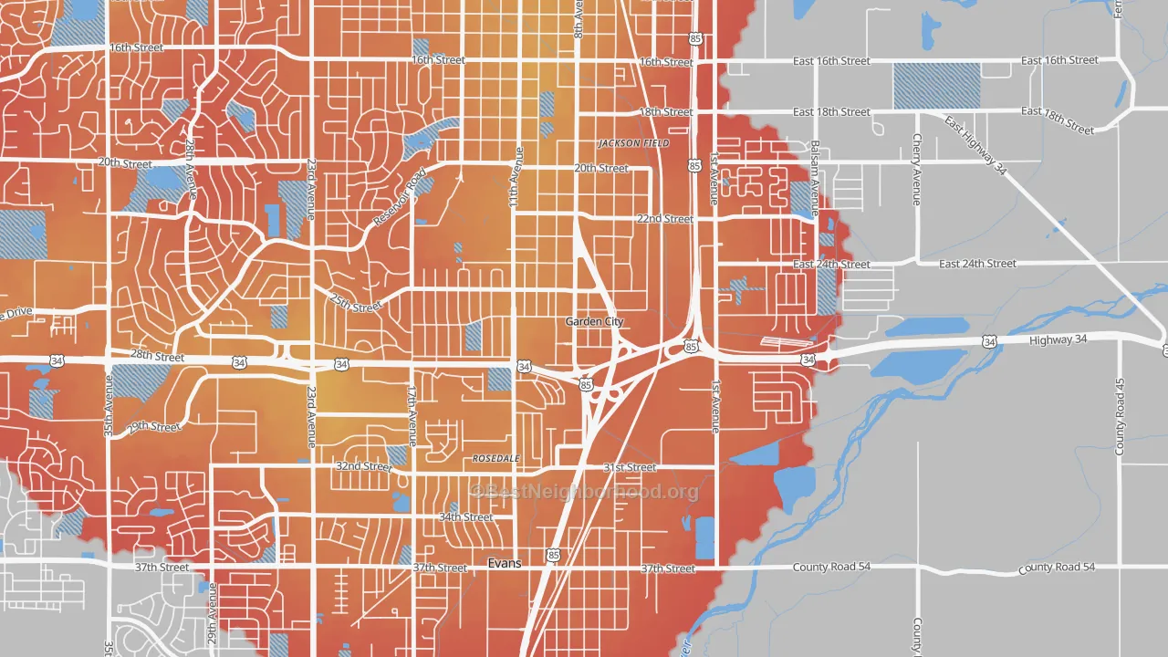 Transit Grade map of Garden City, CO