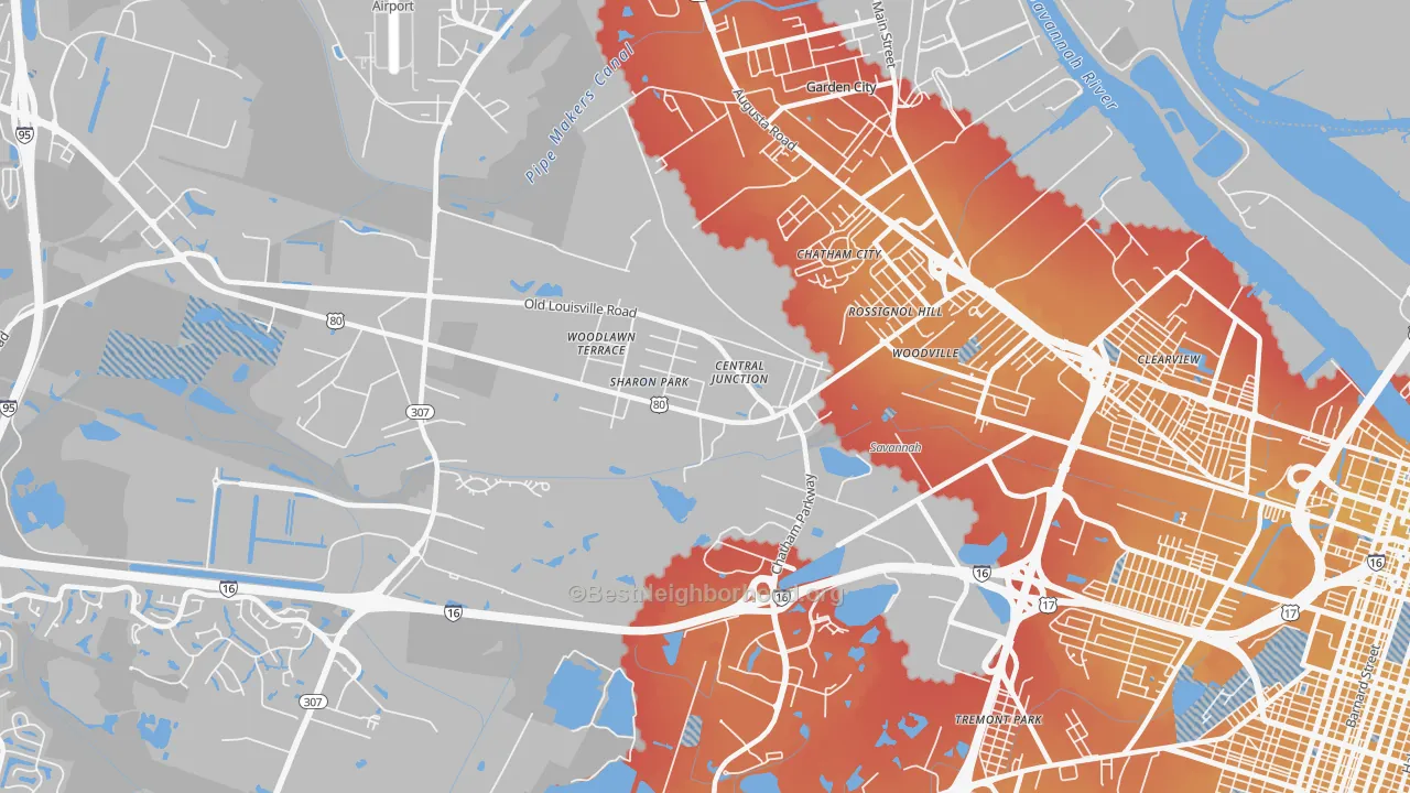 Transit Grade map of Garden City, GA