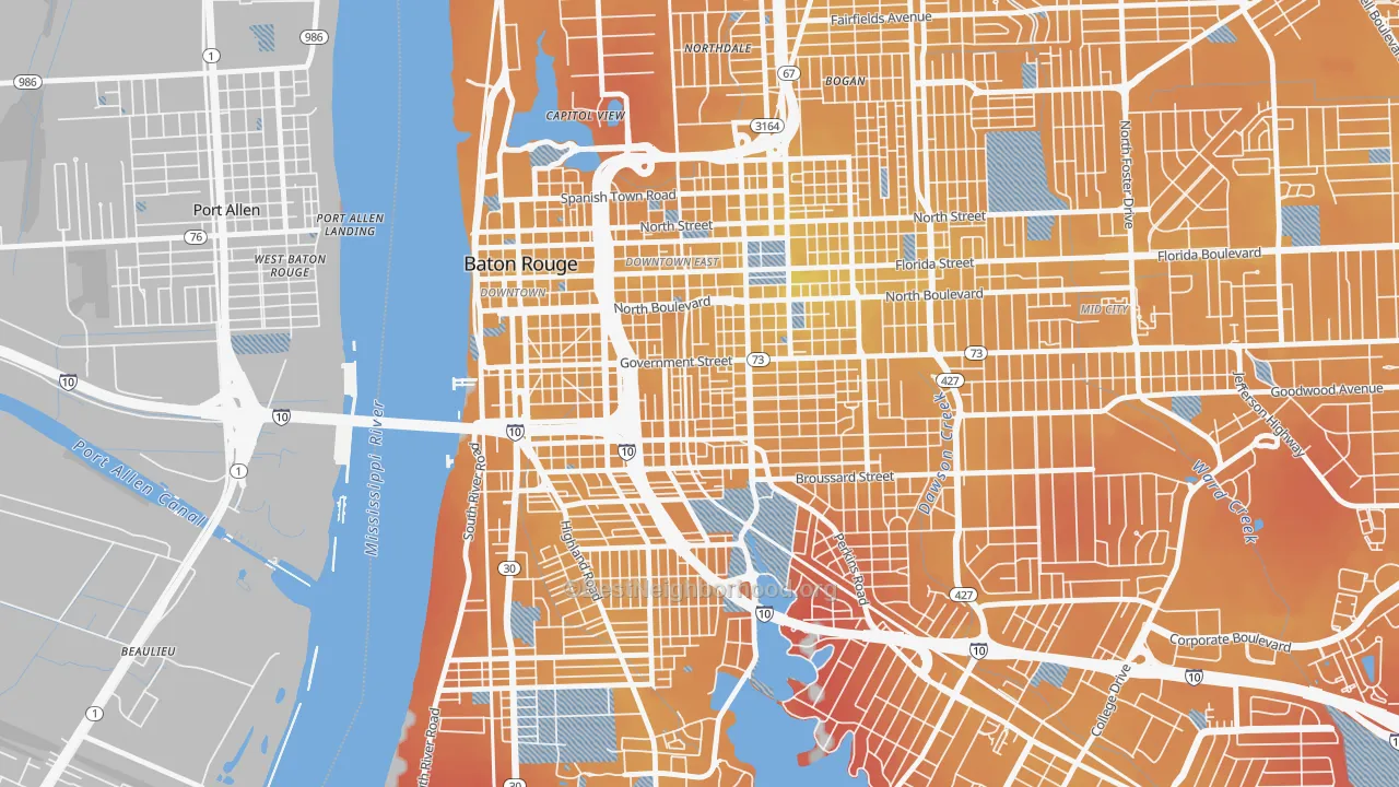 Transit Grade map of Garden District, Baton Rouge, LA