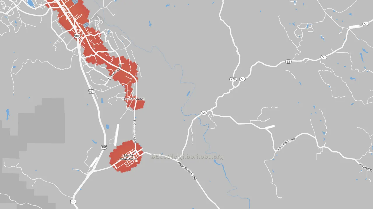 Transit Grade map of Garden Farms, CA