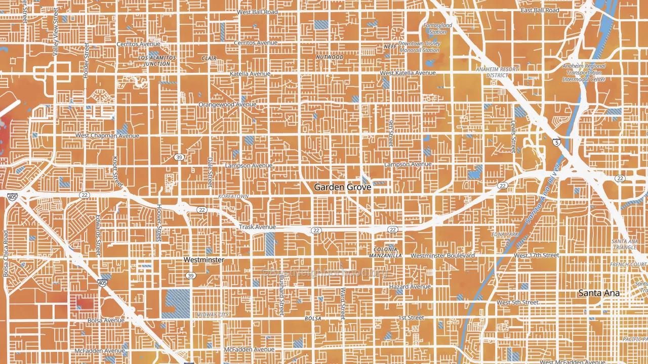 Transit Grade map of Garden Grove, CA