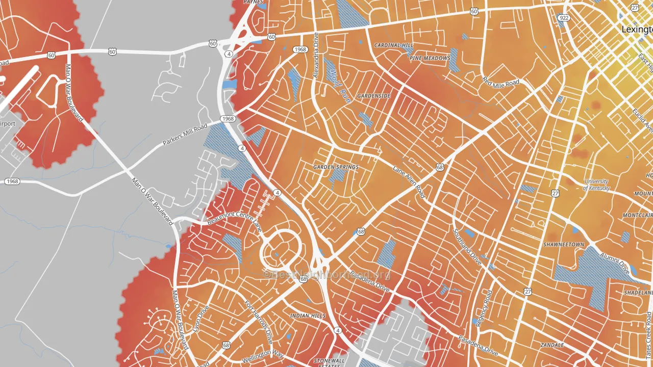 Transit Grade map of Garden Springs, Lexington, KY