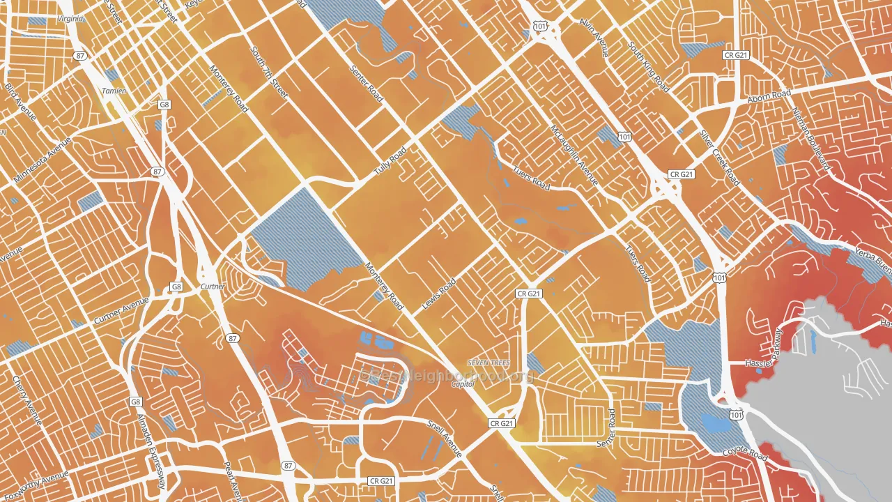 Transit Grade map of Garden-Villa Montery, San Jose, CA