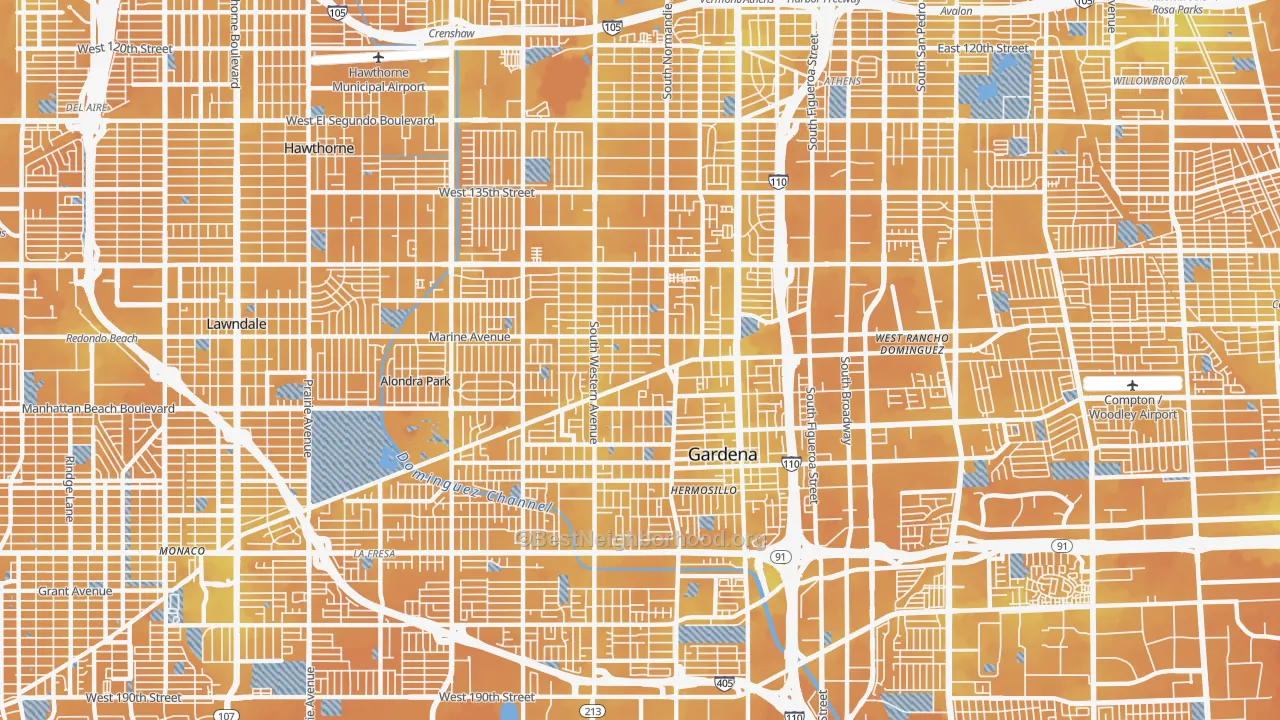 Transit Grade map of Gardena, CA