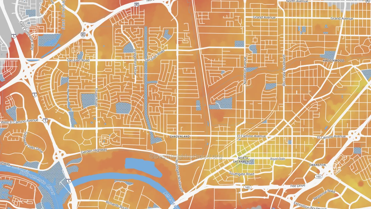 Transit Grade map of Gardenland, Sacramento, CA