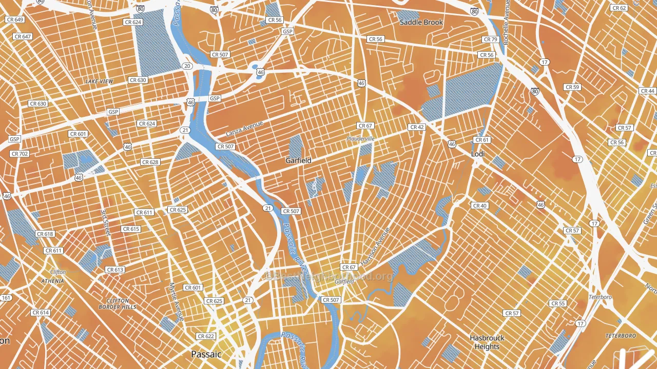 Transit Grade map of Garfield, NJ
