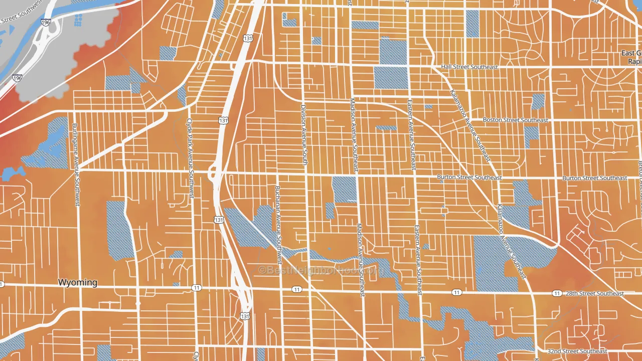 Transit Grade map of Garfield Park, Grand Rapids, MI