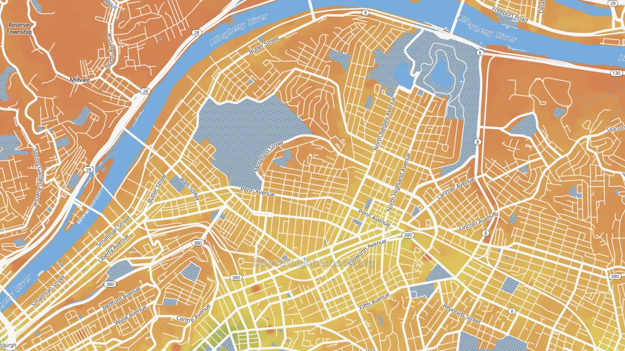 Transit Grade map of Garfield, Pittsburgh, PA