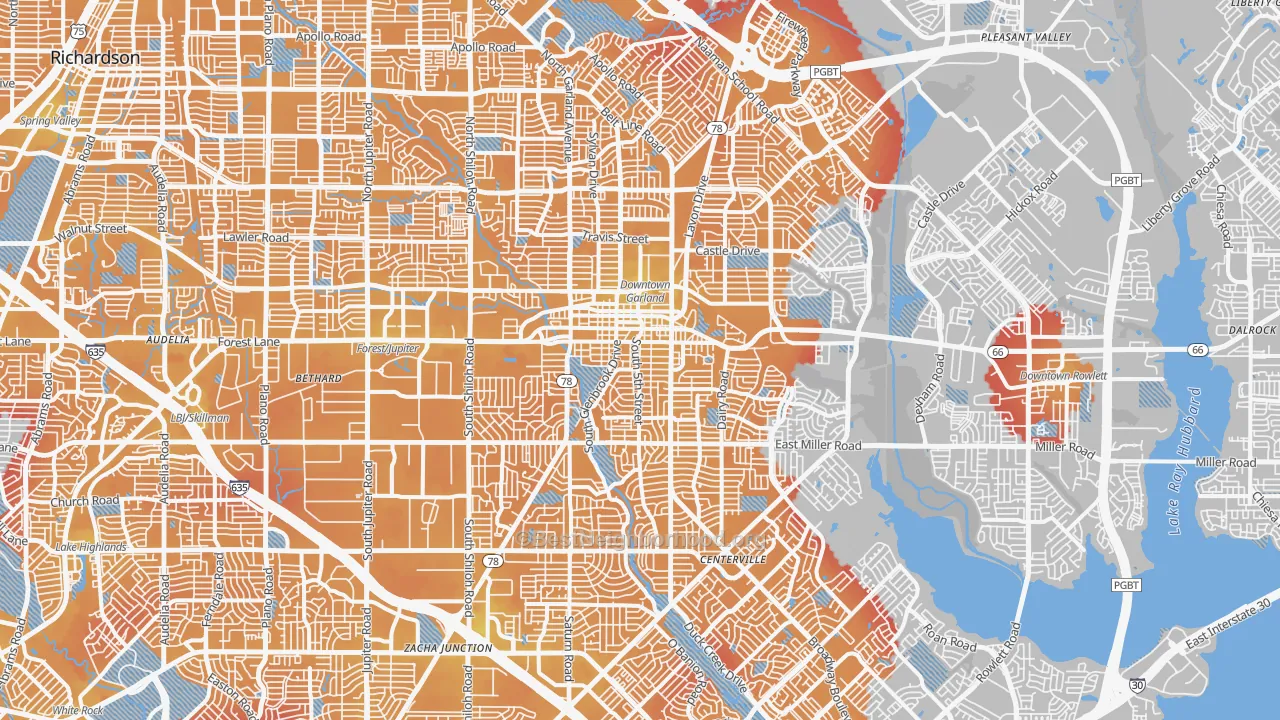 Transit Grade map of Garland, TX
