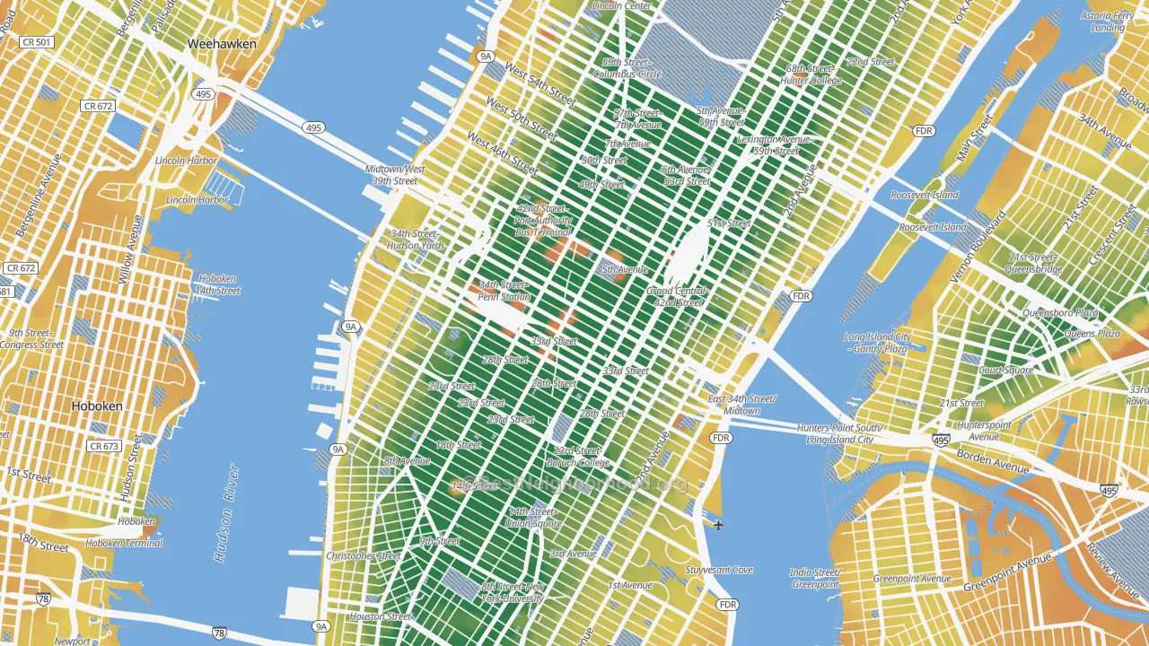Transit Grade map of Garment District, Manhattan, NY