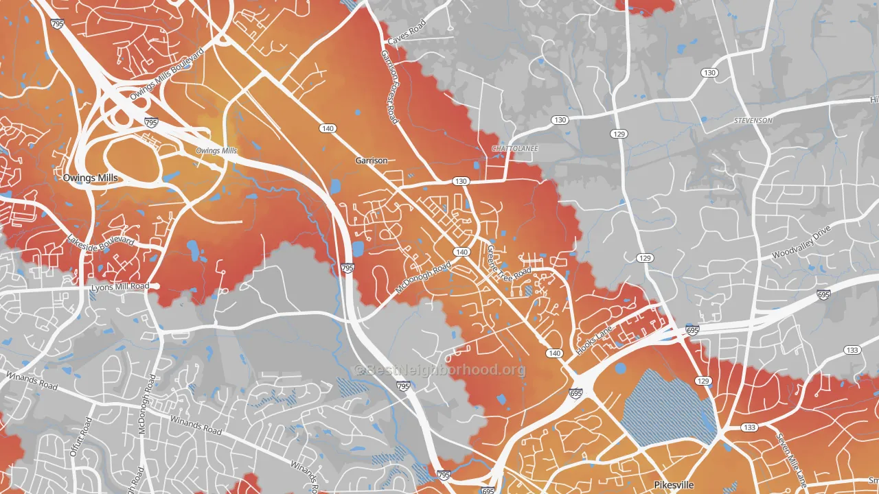 Transit Grade map of Garrison, Owings Mills, MD