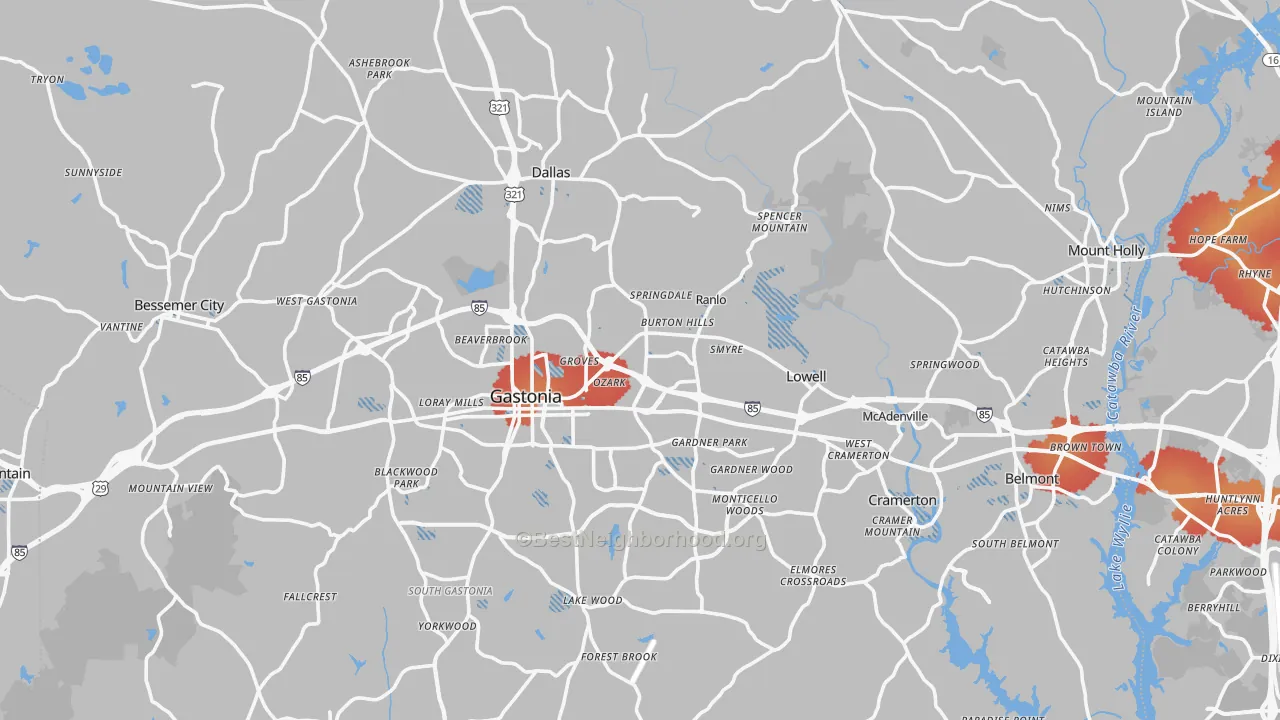 Transit Grade map of Gaston County, NC