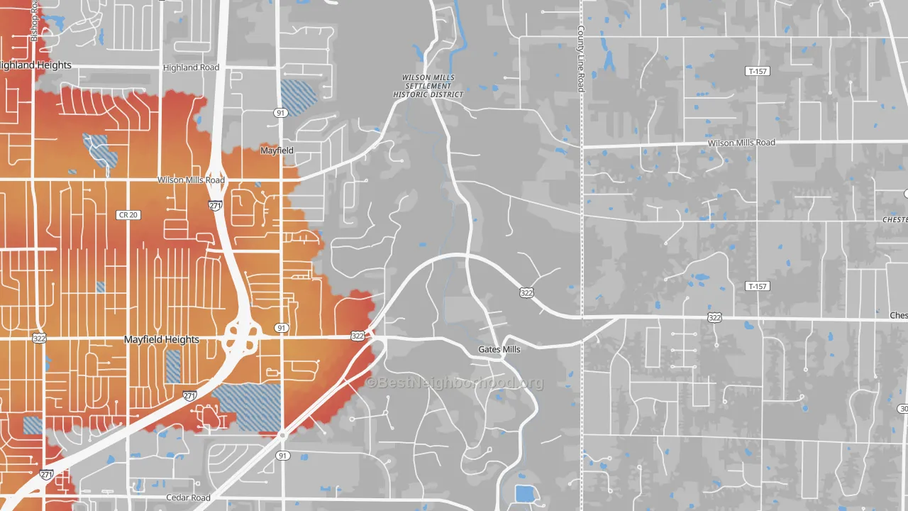 Transit Grade map of Gates Mills, OH