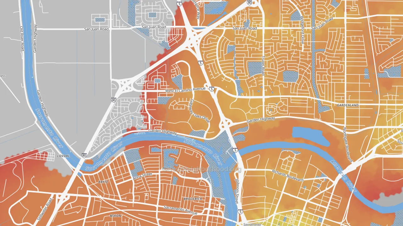 Transit Grade map of Gateway Center, Sacramento, CA