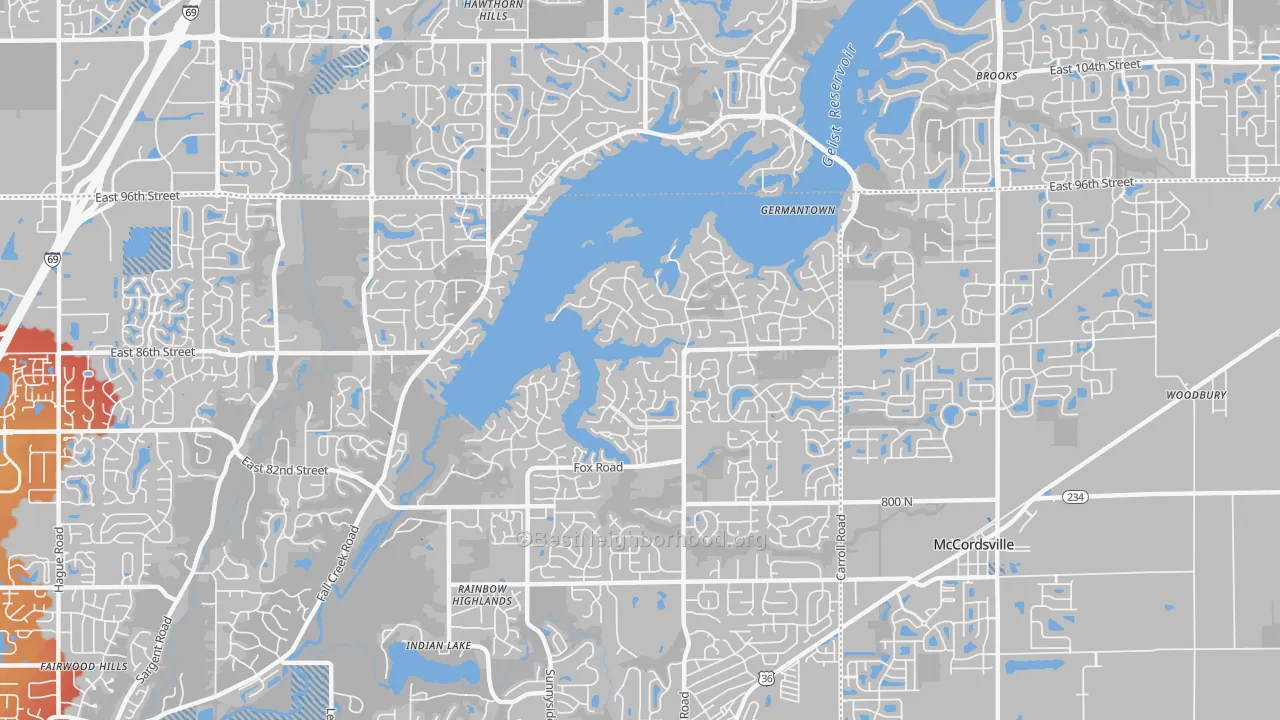 Transit Grade map of Geist, Indianapolis, IN