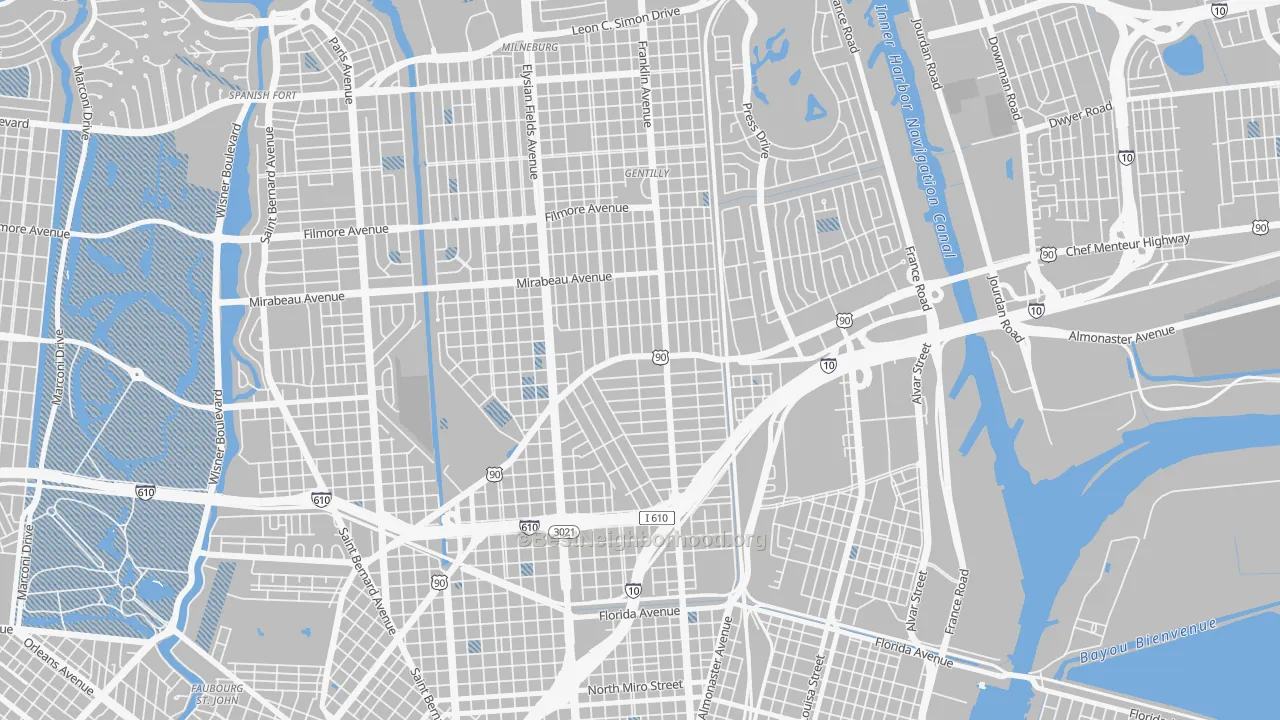 Transit Grade map of Gentilly Terrace, New Orleans, LA