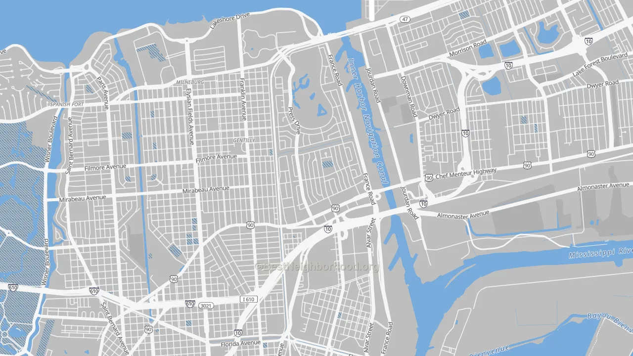 Transit Grade map of Gentilly Woods, New Orleans, LA