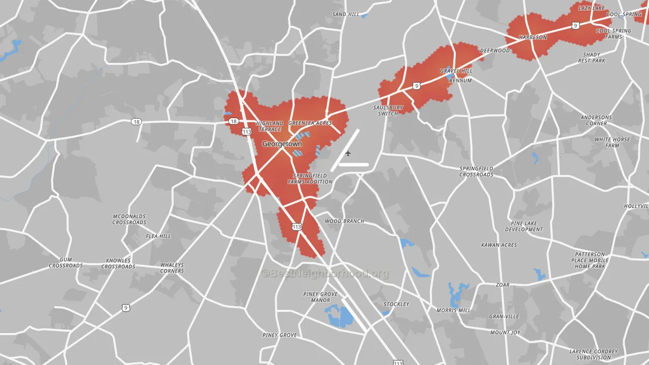 Transit Grade map of Georgetown, DE