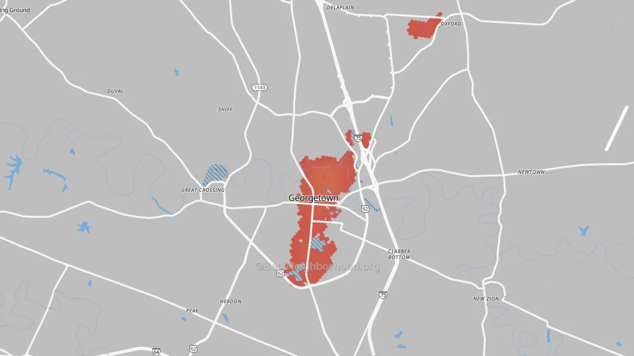 Transit Grade map of Georgetown, KY