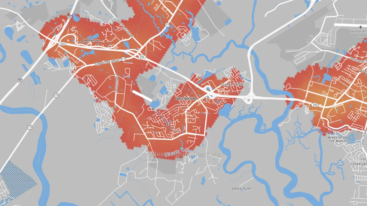 Transit Grade map of Georgetown, Savannah, GA