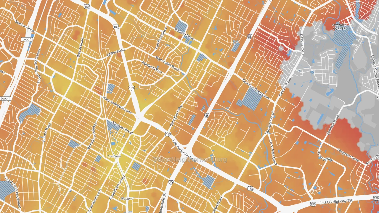 Transit Grade map of Georgian Acres, Austin, TX