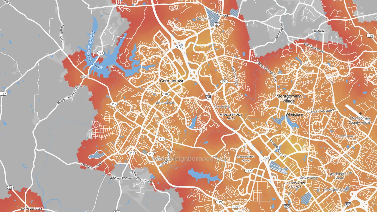 Transit Grade map of Germantown, MD