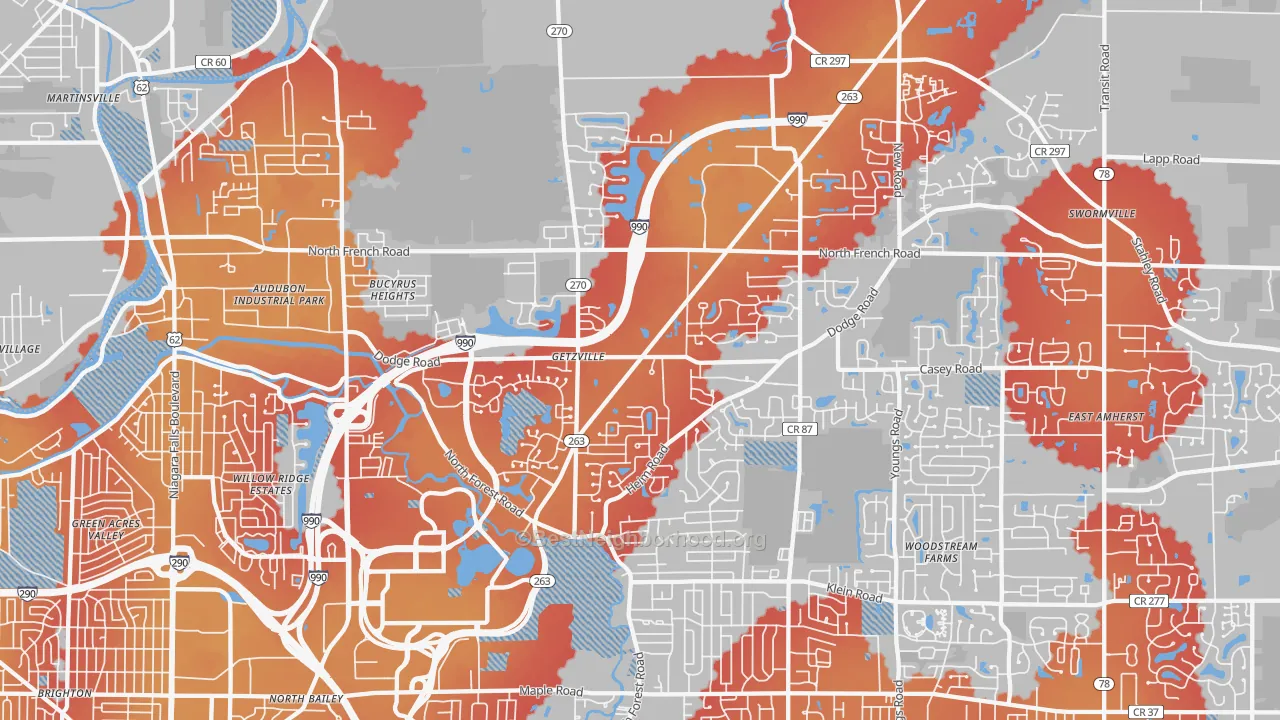 Transit Grade map of Getzville, NY