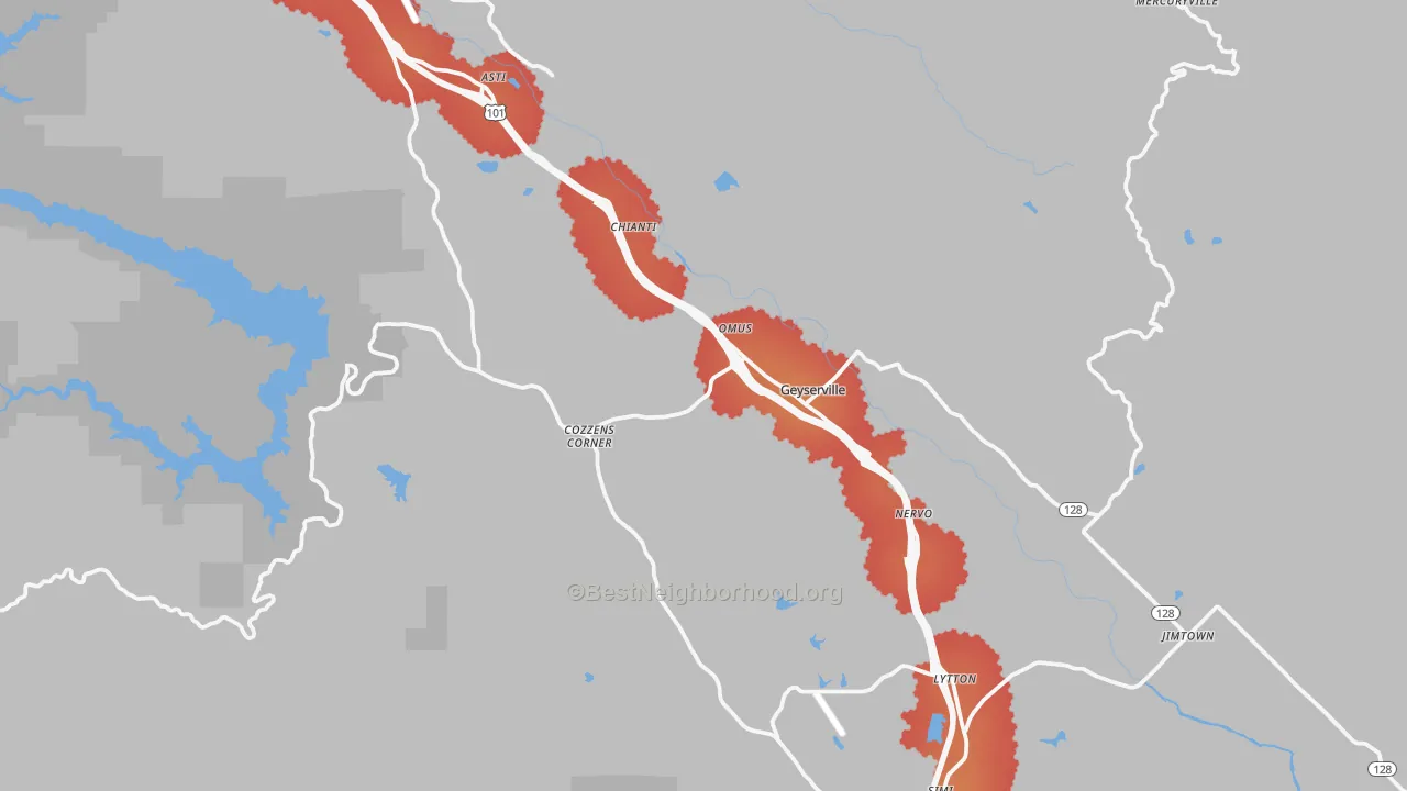 Transit Grade map of Geyserville, CA